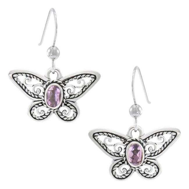 Butterfly Sterling Silver Earrings with Amethyst