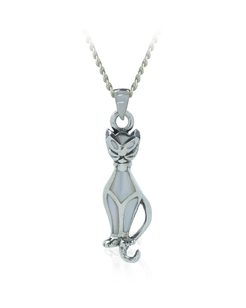 Cat Sterling Silver Pendant with Mother of Pearl
