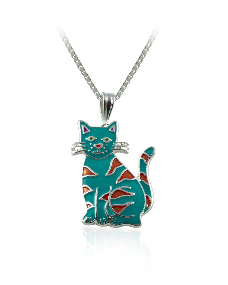 Cat Calypso Pendant with Sterling Silver plating & Enamels