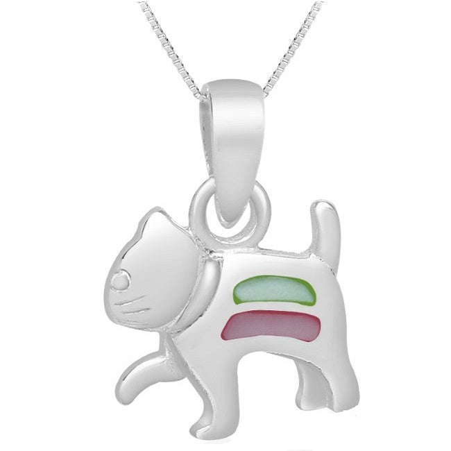 Cat Walking Sterling Silver Pendant with Shell