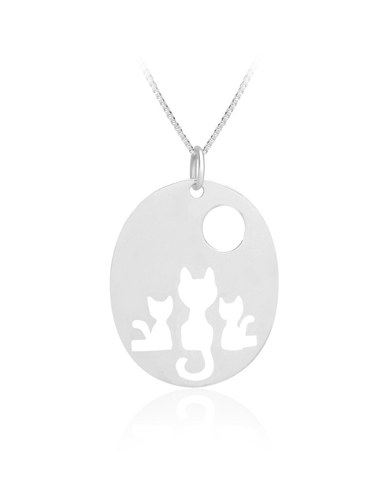 Cats and Moon Sterling Silver Pendant