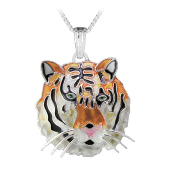 Bengal Tiger Head Pendant with Sterling Silver plating & Enamels