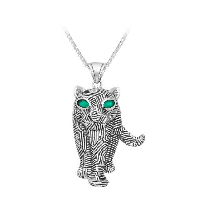 Tiger Sterling Silver Pendant with Cubic Zirconia & Oxidised Accents