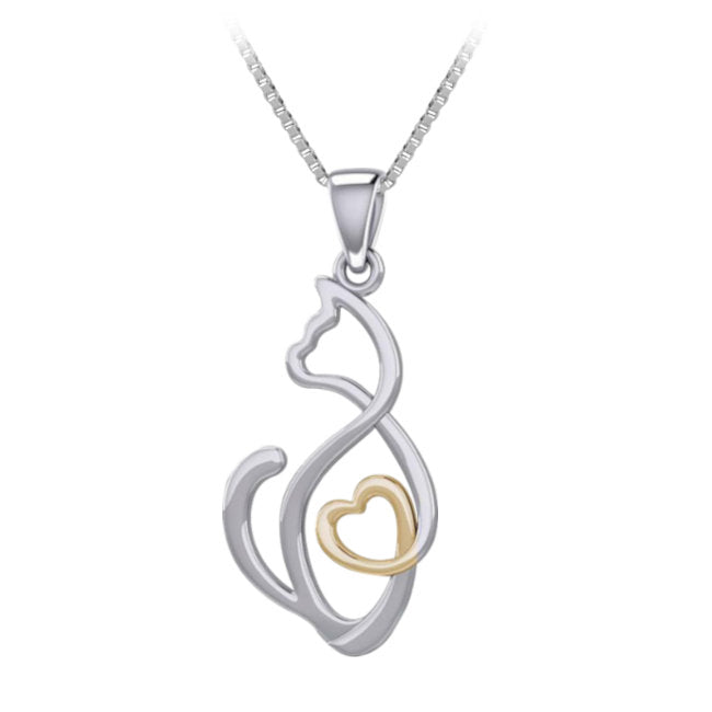 Cat Heart Sterling Silver Pendant with 14k Gold Overlay