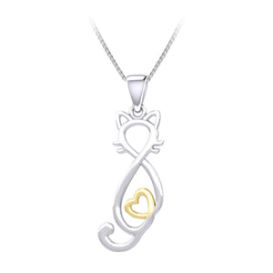 Love Forever Heart Cat Sterling Silver Pendant with 14k Gold AccentsGold Accents