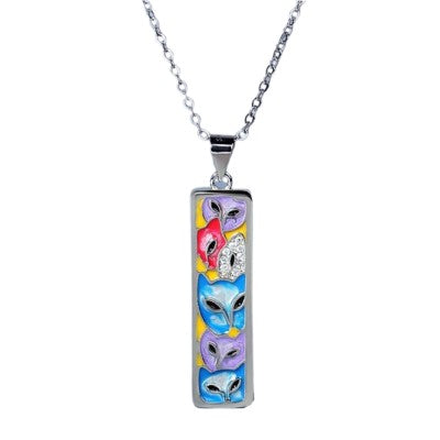 Cat Faces Sterling Silver Pendant with Enamels