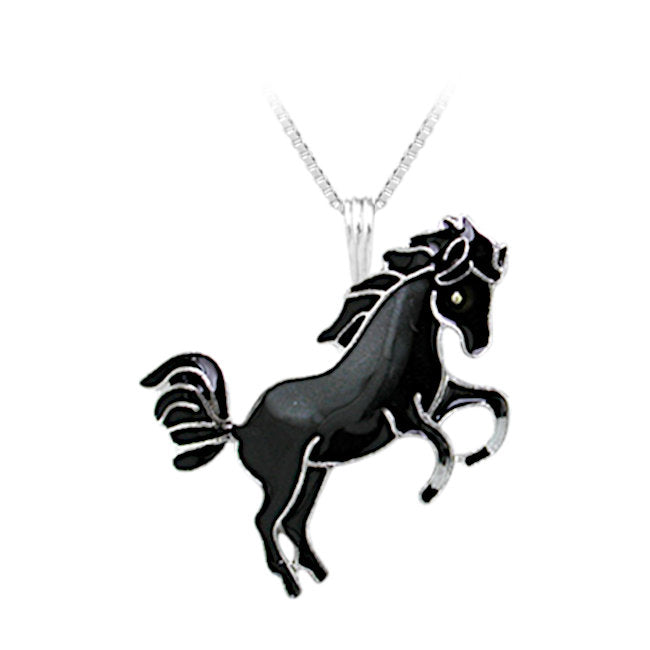 Black Horse Sterling Silver plated Pendant with Enamels