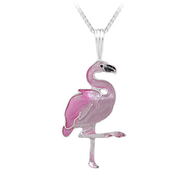 Flamingo Caribbean Sterling Silver plated Pendant with Enamels