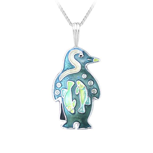Penguin Montage Sterling Silver plated Pendant with Enamels
