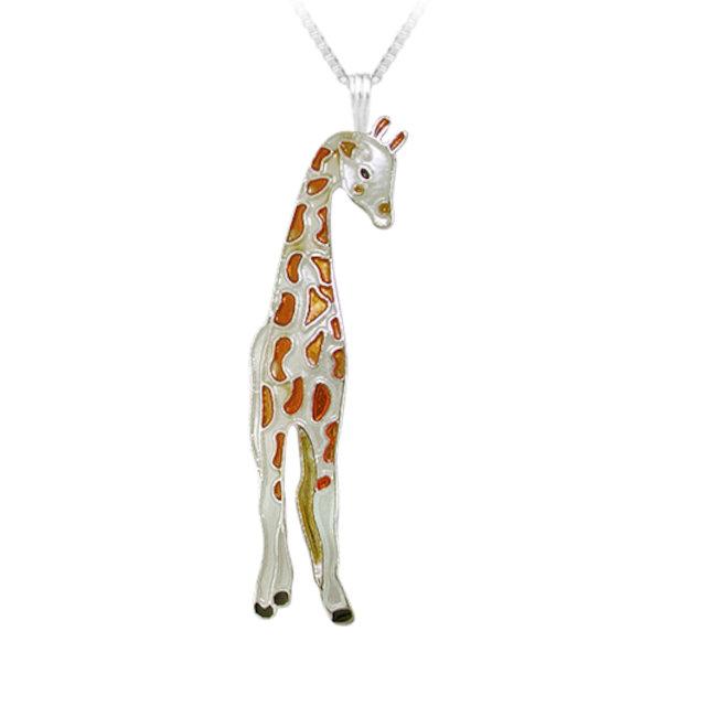 Giraffe Sterling Silver plated Pendant with Enamels