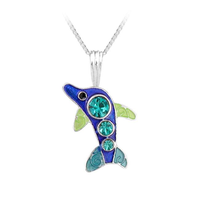 Dolphin Pendant with Sterling Silver plating & Crystal Dolphins