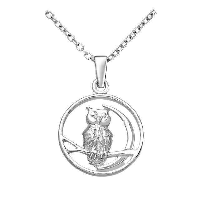 Owl on a Branch Sterling Silver Pendant