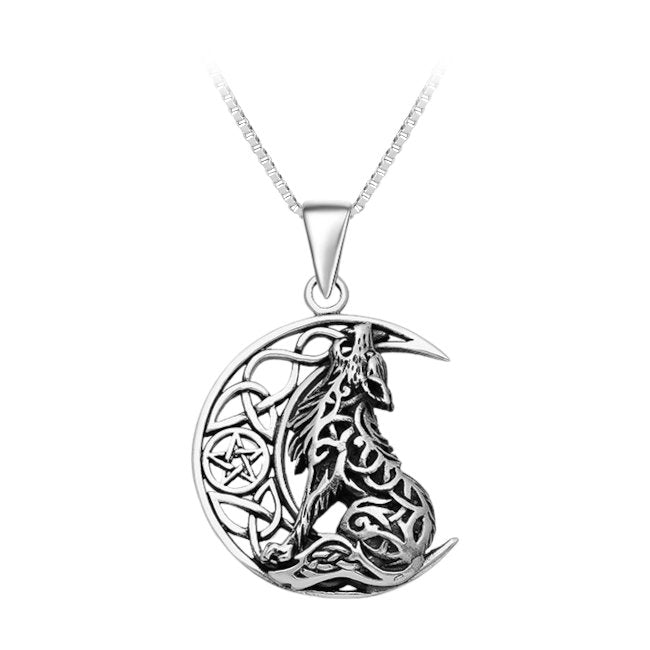 Wolf with Celtic Knotwork Sterling Silver Pendant