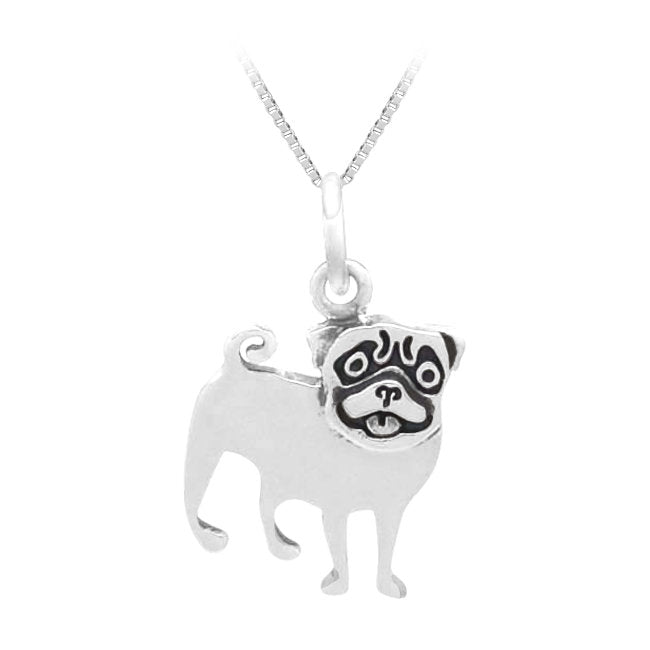 Pug Dog Charm Necklace in Sterling Silver