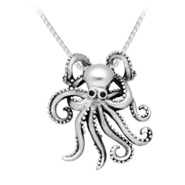 Octopus Sterling Silver Pendant with Oxidised Accents