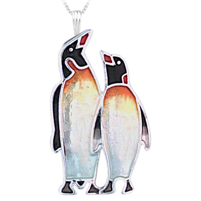 Penguins Sterling Silver plated Pendant with Enamels