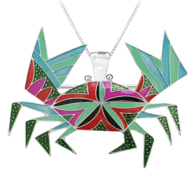 Crab Radiance Sterling Silver plated Pendant - Pin combo with Enamels