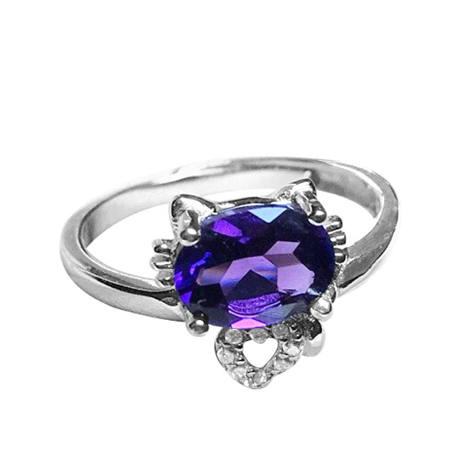 Serene Cat Sterling Silver adjustable Ring with Amethyst