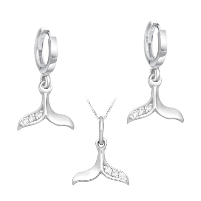 Whale Tail Sterling Silver Jewellery Set with Cubic Zirconia