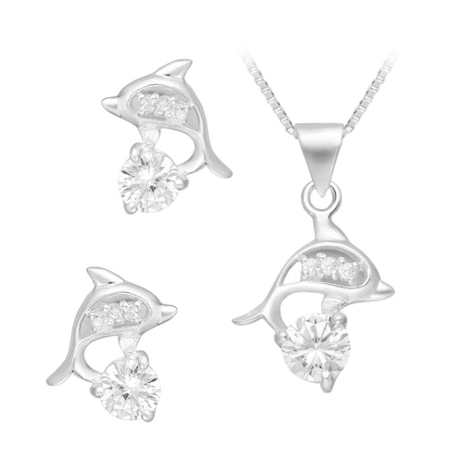Dolphin Sterling Silver Jewellery Set with Cubic ZirconiaZirconia