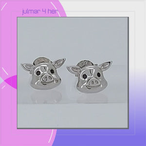 Pig Sterling Silver push-back Earrings viewed in 3d rotation