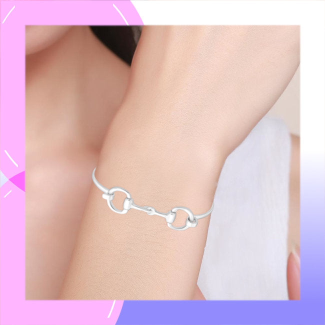 Snaffle Bit solid Sterling Silver Bangle modelled