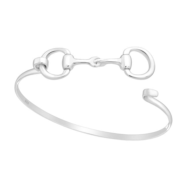 Snaffle Bit solid Sterling Silver Bangle with clasp opened