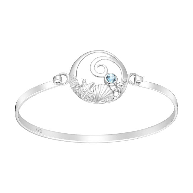 Starfish, Shell & Wave Sterling Silver Bangle with Blue Topaz