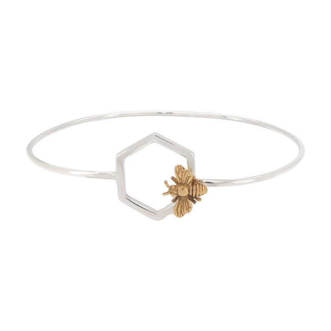 Bee & Honeycomb Sterling Silver Bangle