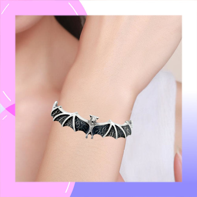 Bat Sterling Silver Cuff modelled