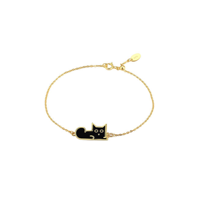 Black Cat Sterling Silver with Gold plating and Enamels Bracelet