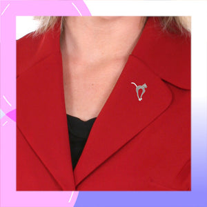 Cat Sterling Silver with Marcasite Brooch displayed by a model