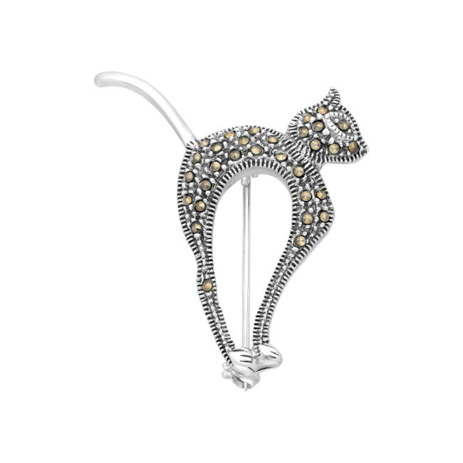 Cat Sterling Silver Pin with Marcasite