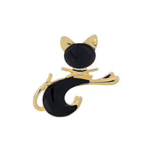 Black Cat Brooch with Enamels