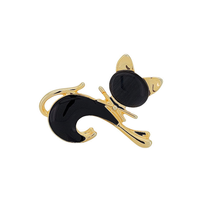 Cat Pin with Black & Gold Enamels
