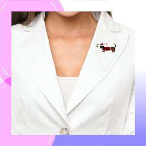 Christmas Dachshund Sterling Silver plated Pin with Enamels modelled