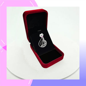 Cat Sterling Silver with Marcasite & Cubic Zirconia Brooch presented in a gift box