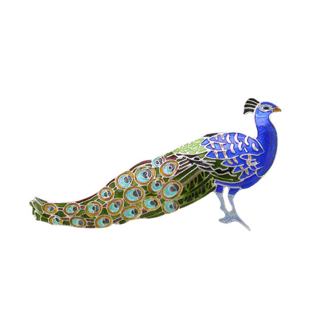 Peacock Sterling Silver plated Brooch with hand-painted Enamels