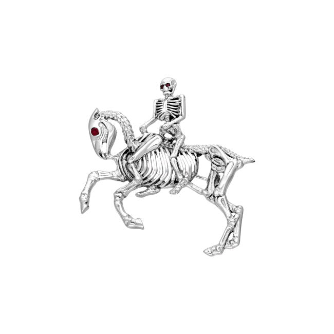 Skeleton riding Horse Sterling Silver and Ruby Pin