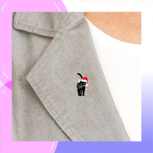 Black Cat Sterling Silver plated Pin with Enamels modelled