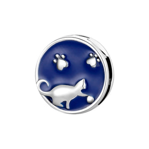 Cat with Ball Sterling Silver Clip Charm with Enamels