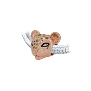 Lion Cub Sterling Silver Bead Charm with Rose Gold modelled