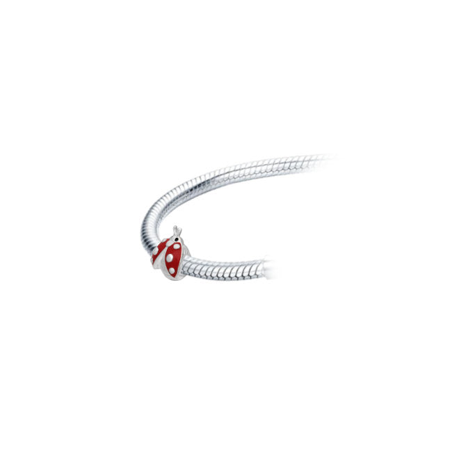 Ladybug Sterling Silver bead Charm with Enamels modelled on snake bracelet
