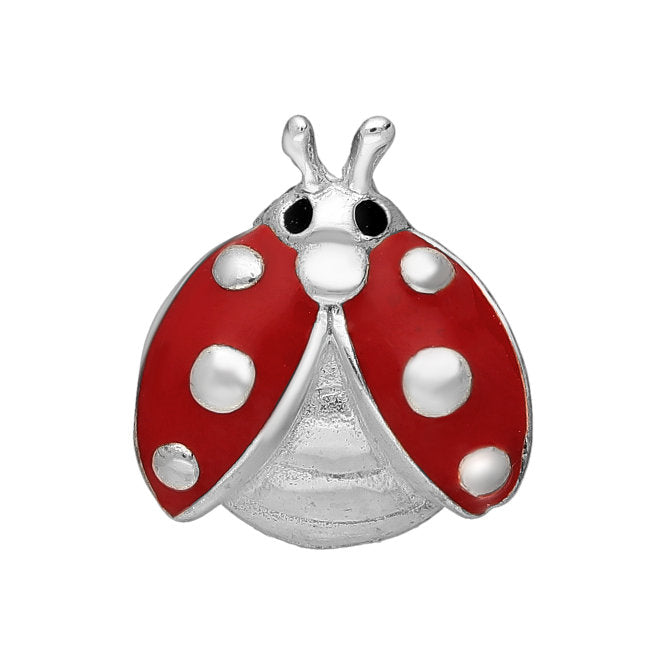 Ladybug Sterling Silver bead Charm with Enamels front view