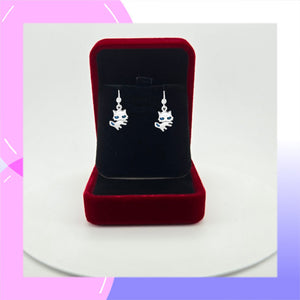 Cat Sterling Silver and Blue Enamel dangle Earrings presented in a gift box