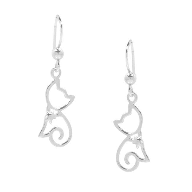 Cat with Star Collar Sterling Silver hook Earrings