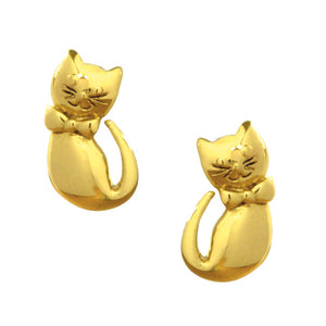 Cat Sterling Silver push-back Earrings with Yellow Gold
