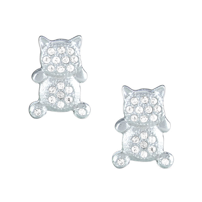 Glitter Cat Sterling Silver stud Earrings with Cubic Zirconia