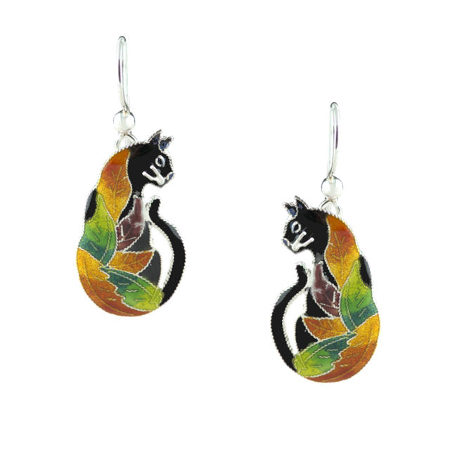 Cat of many Colours Sterling Silver plated dangle Earrings with Enamels