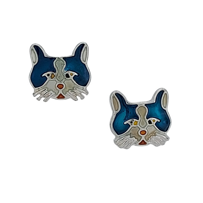 Cat Face Sterling Silver plated stud Earrings with Enamels